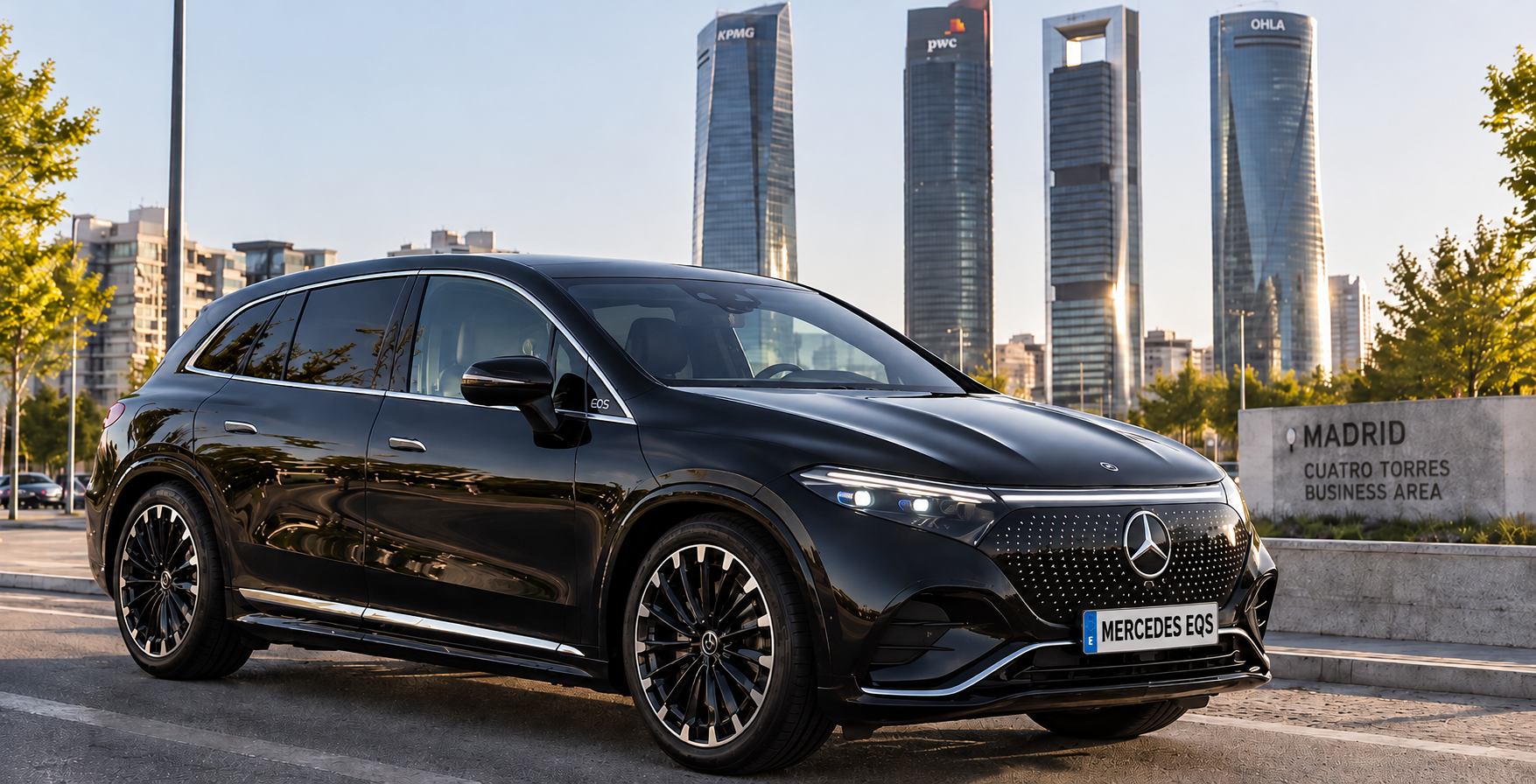 Mercedes-Benz EQS negro para traslados ejecutivos y aeropuerto Madrid